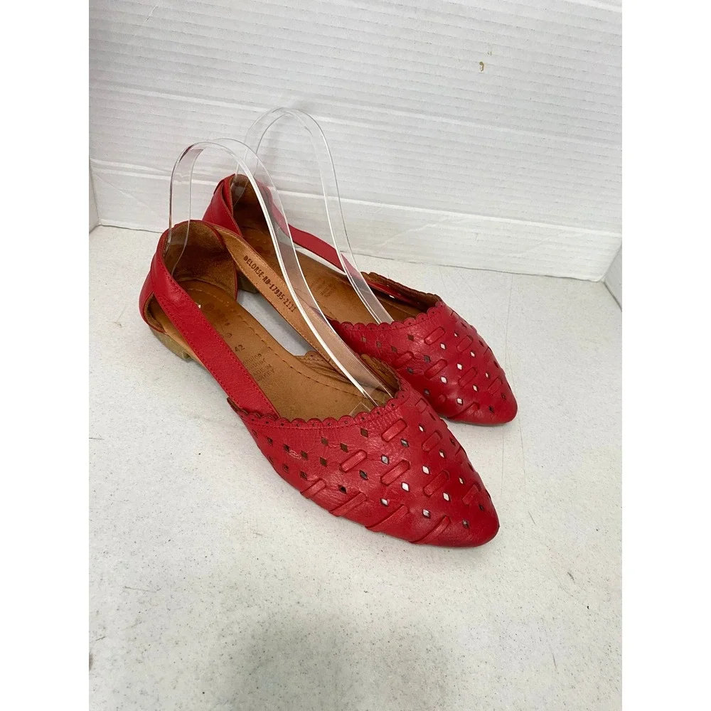 Spring Step Delorse Flats Womens 42 Red Good Leather Woven Slingback Perforated